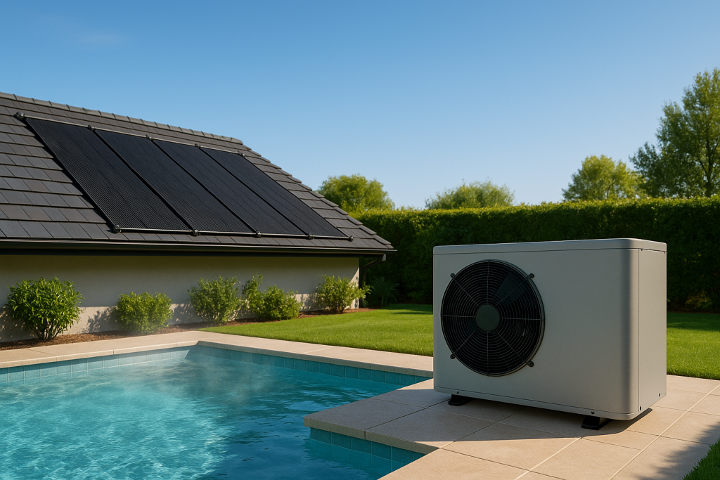 swimming pool heat pump and a solar pool heating system